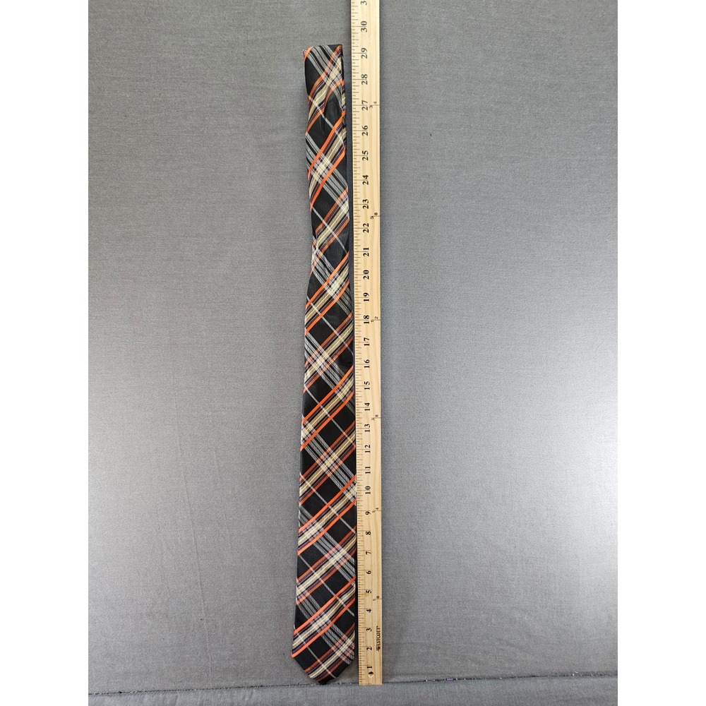 Classic Tie Mens Plaid Necktie Black Orange Tan Woven Formal Accessory